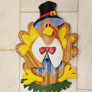 Thanksgiving Pilgrim Turkey Metal Garden Stake Outdoor Festive Yard Art Decor